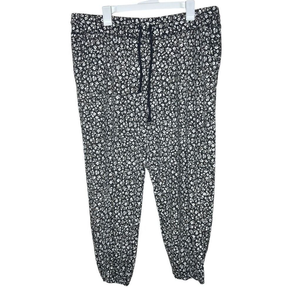 Lou & Grey Softblend Dark Grey/White Floral Print Jogger Pants Size XXL